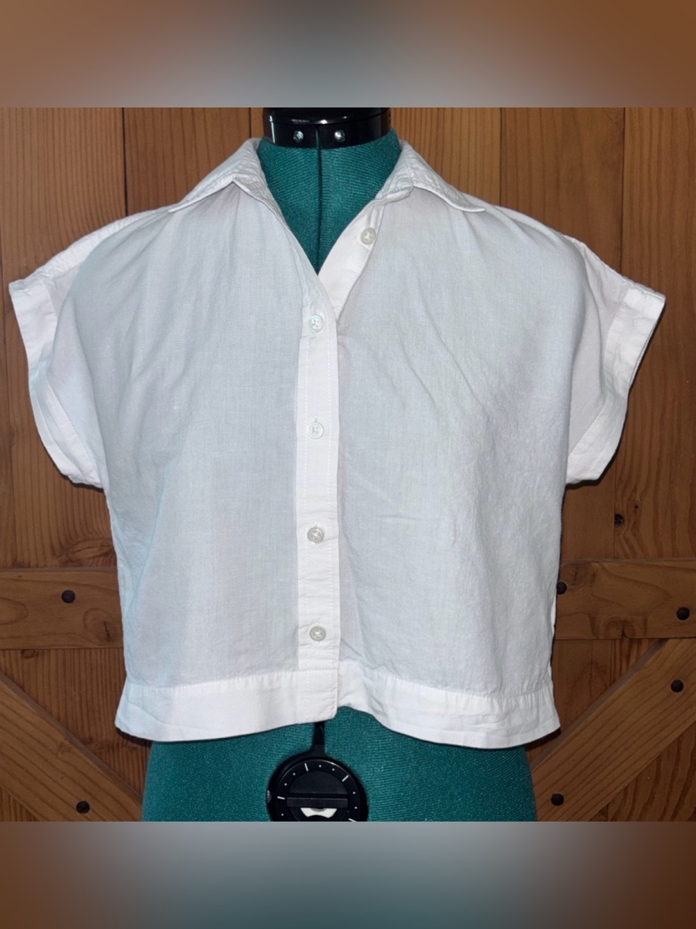 Madewell White Cropped Button Down Shirt XXS Cap Sleeve Boxy Top